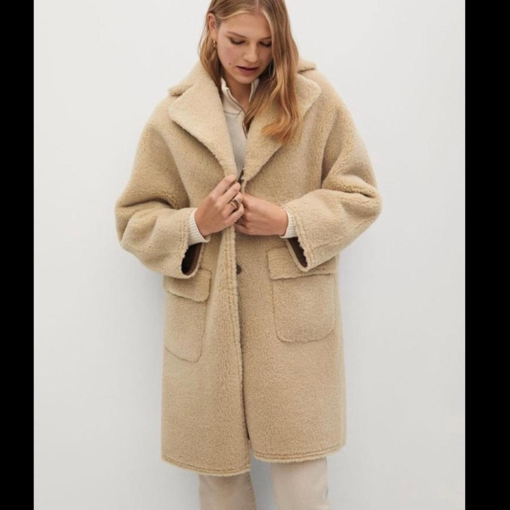 Mango Faux Shearling & Suede Reversible Long Coat